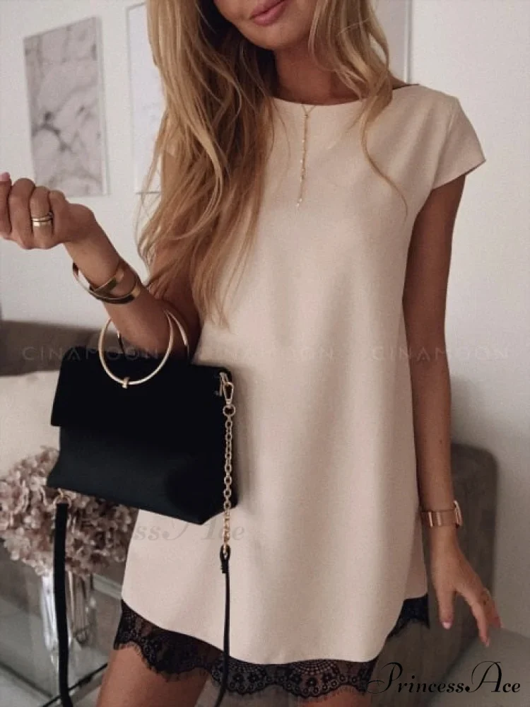 Short Sleeve Straight Splice Lace Mini Party Dresses - Image 3