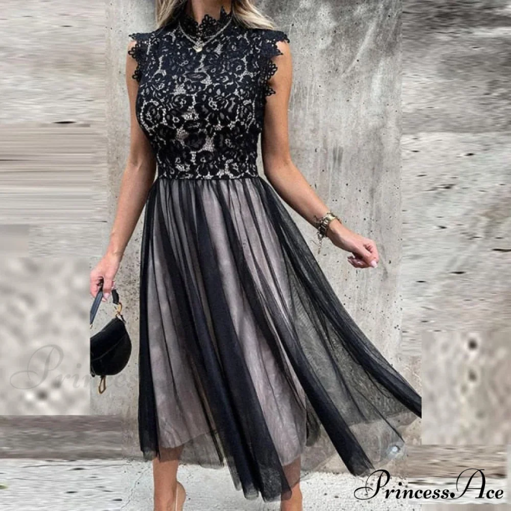 Elegant Crochet Lace Patchwork Flower Dress - Image 2