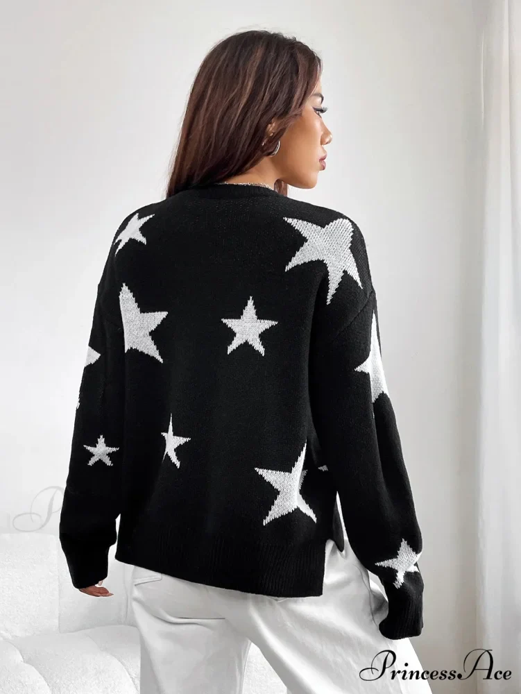 Spring Stylish Colorful Contrast Starry Cozy Comfortable Loose Long-sleeved Warm Sweater - Image 2