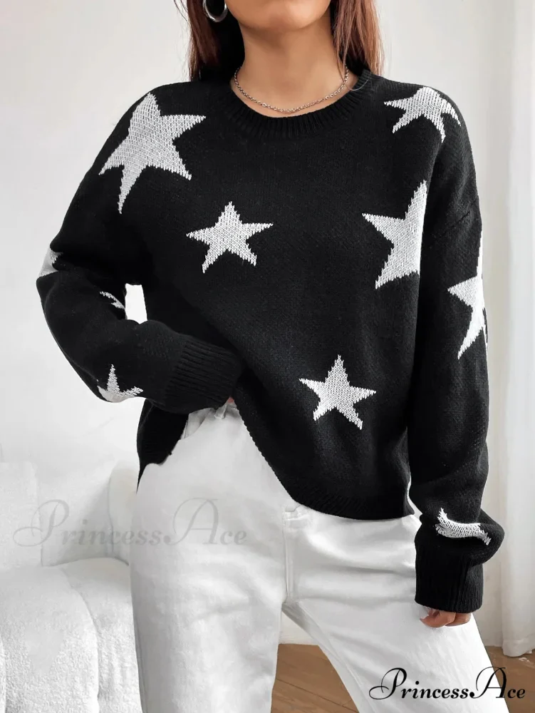 Spring Stylish Colorful Contrast Starry Cozy Comfortable Loose Long-sleeved Warm Sweater - Image 3