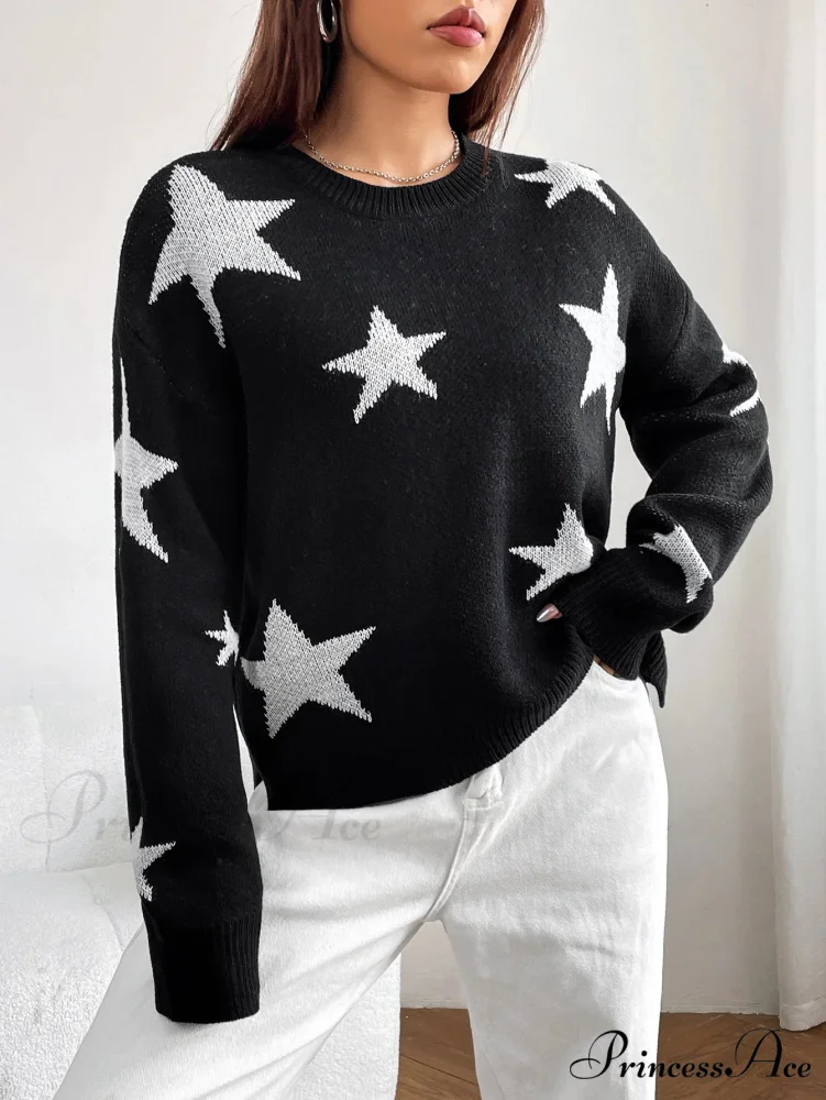 Spring Stylish Colorful Contrast Starry Cozy Comfortable Loose Long-sleeved Warm Sweater - Image 4