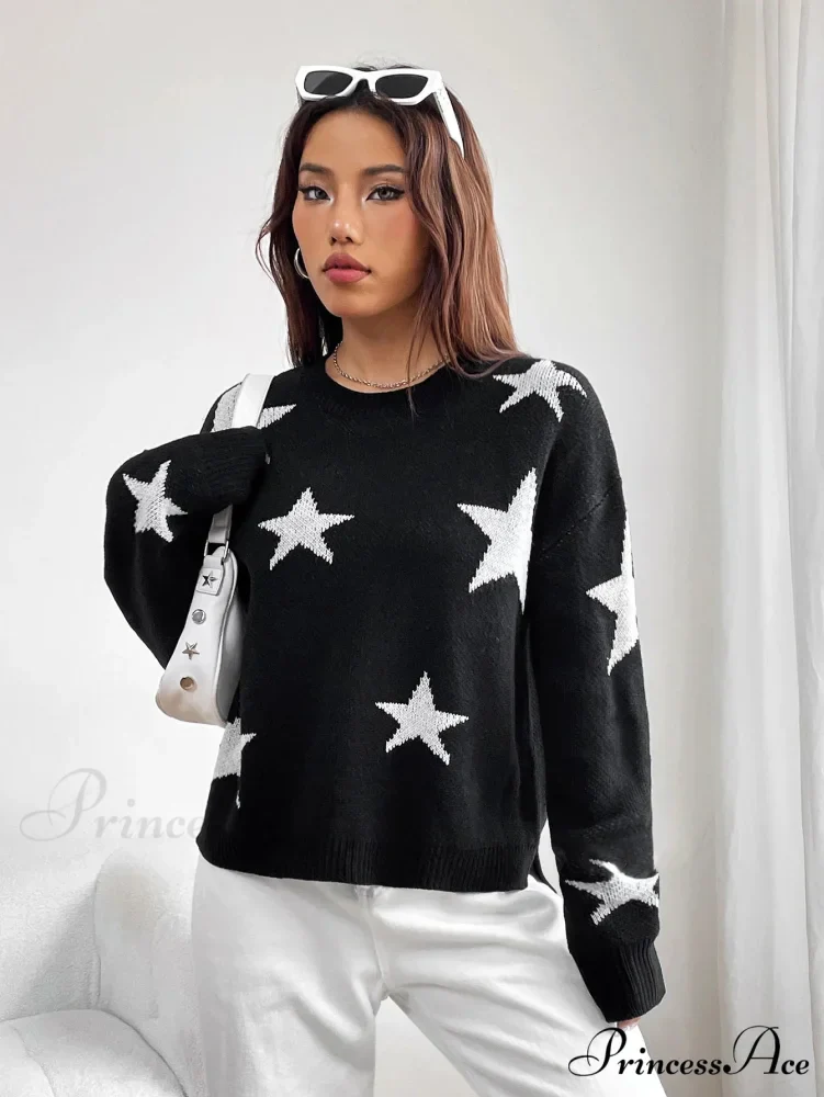 Spring Stylish Colorful Contrast Starry Cozy Comfortable Loose Long-sleeved Warm Sweater - Image 5