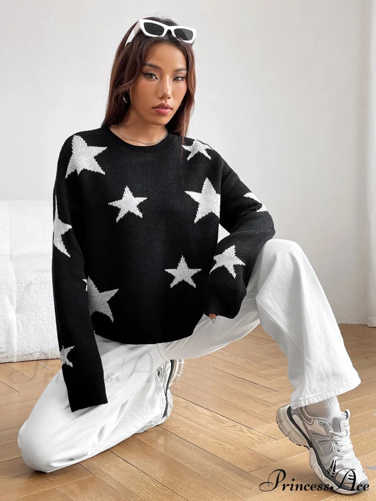 Spring Stylish Colorful Contrast Starry Cozy Comfortable Loose Long-sleeved Warm Sweater - Image 6