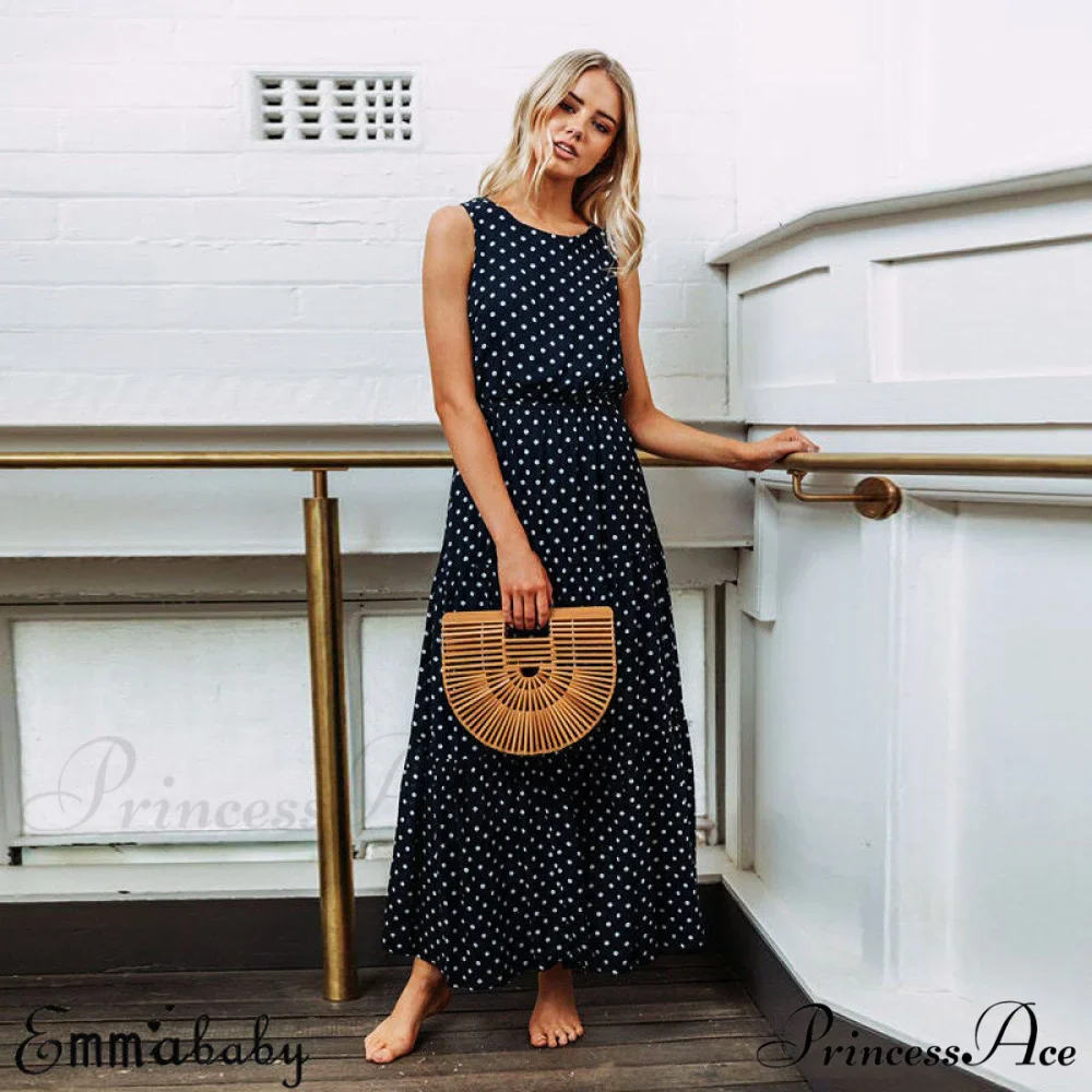Loose Sleeveless Holiday Dot Print Long Maxi Dress - Image 4