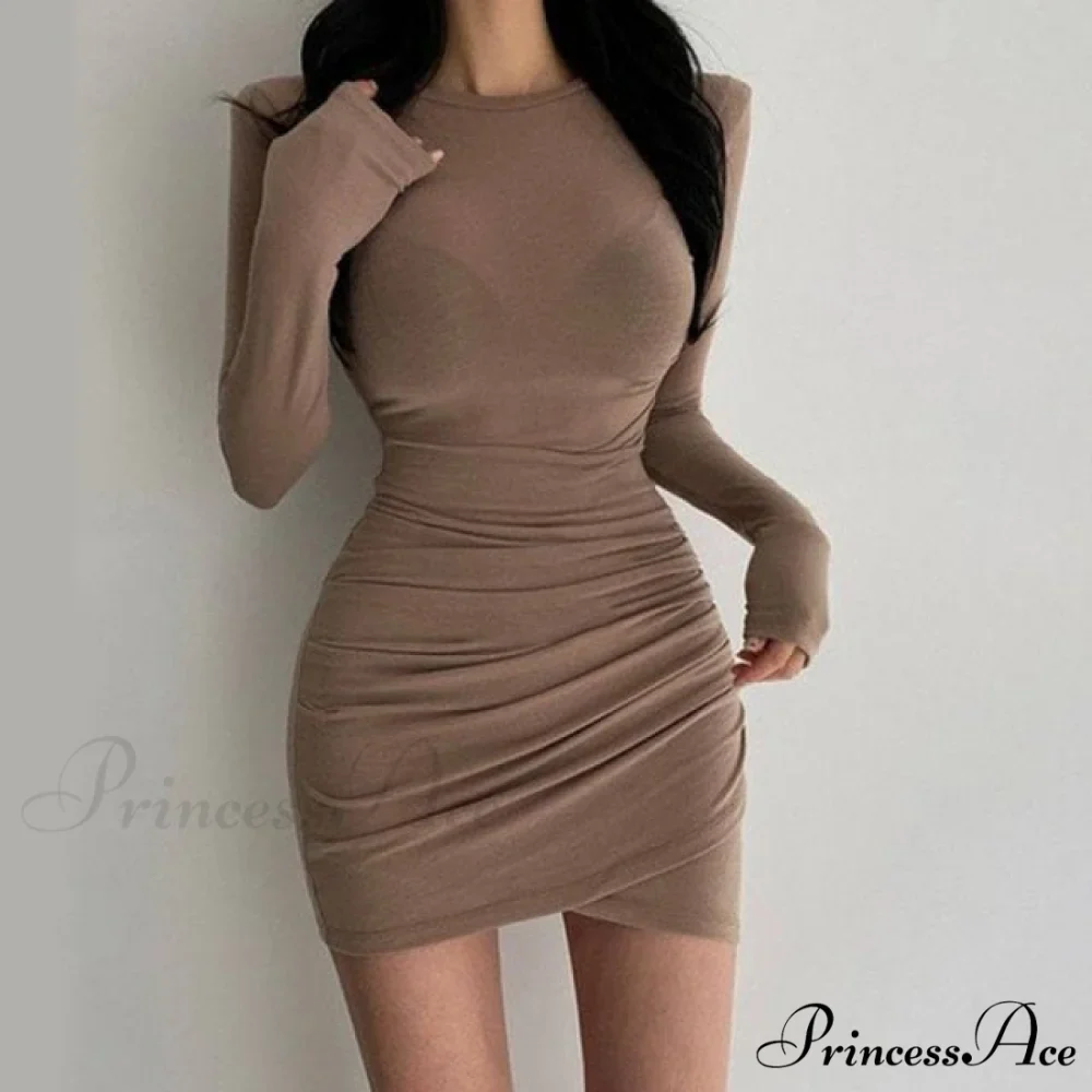 Long Sleeve Ruched Sexy Bodycon Mini Dress - Image 4