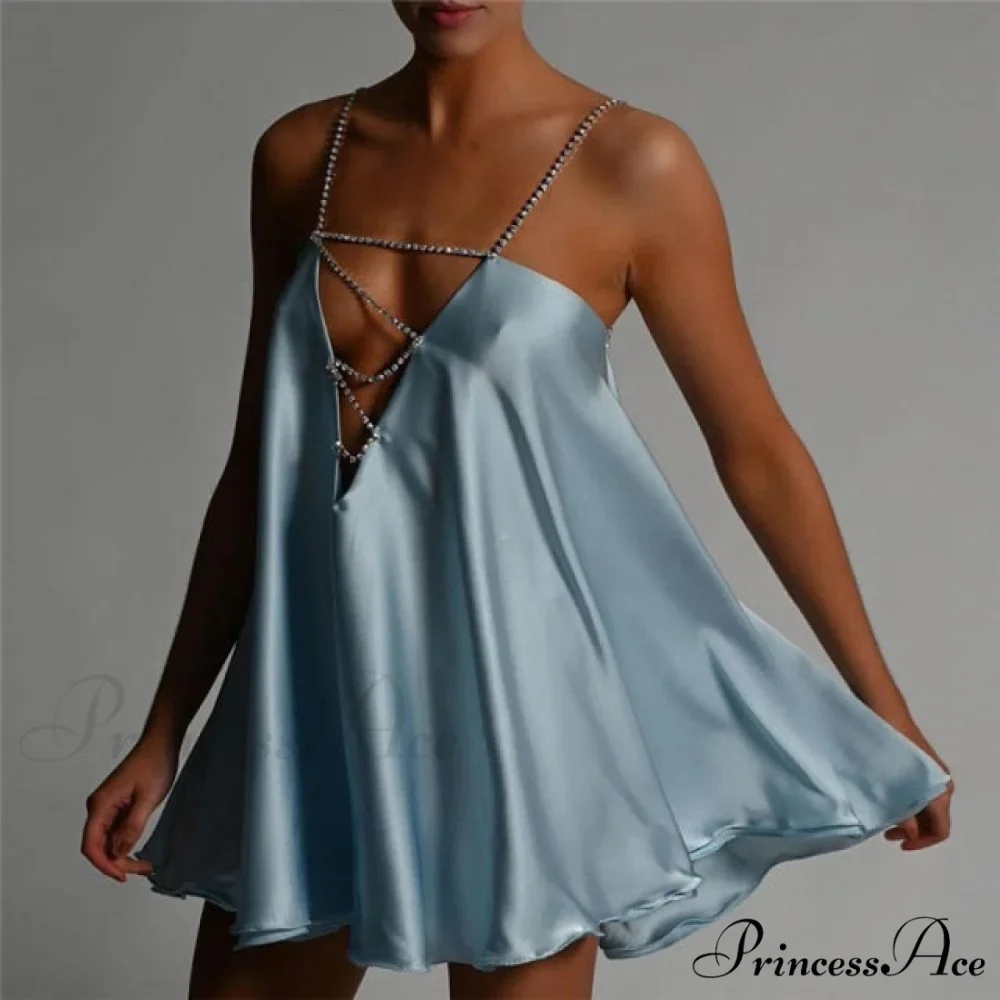 Solid Hollow V-neck A-line Mini Flared Dress - Image 6