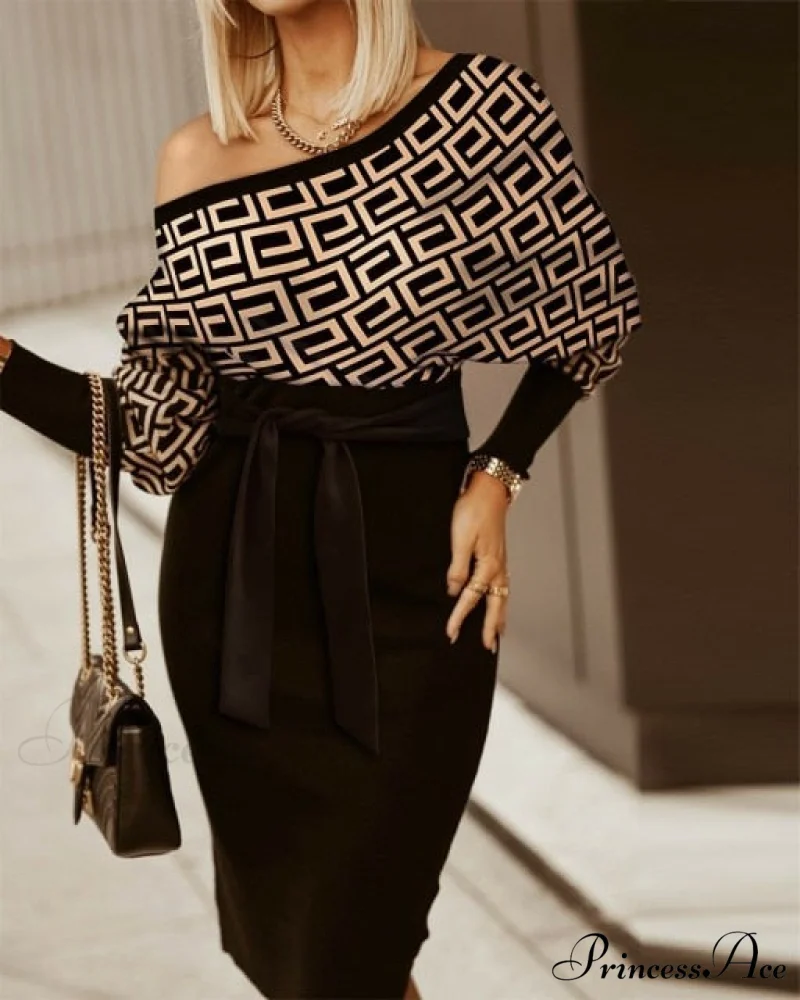 V-Neck Print Batwing Sleeve Skinny Wrap Midi Dress - Image 15