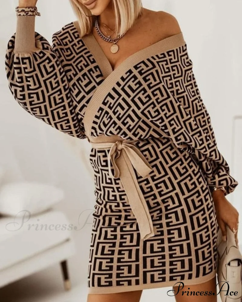 V-Neck Print Batwing Sleeve Skinny Wrap Midi Dress - Image 19