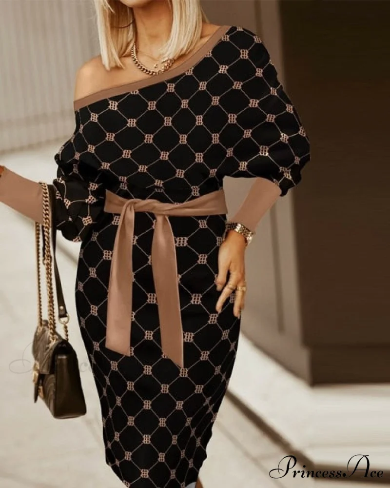 V-Neck Print Batwing Sleeve Skinny Wrap Midi Dress - Image 5