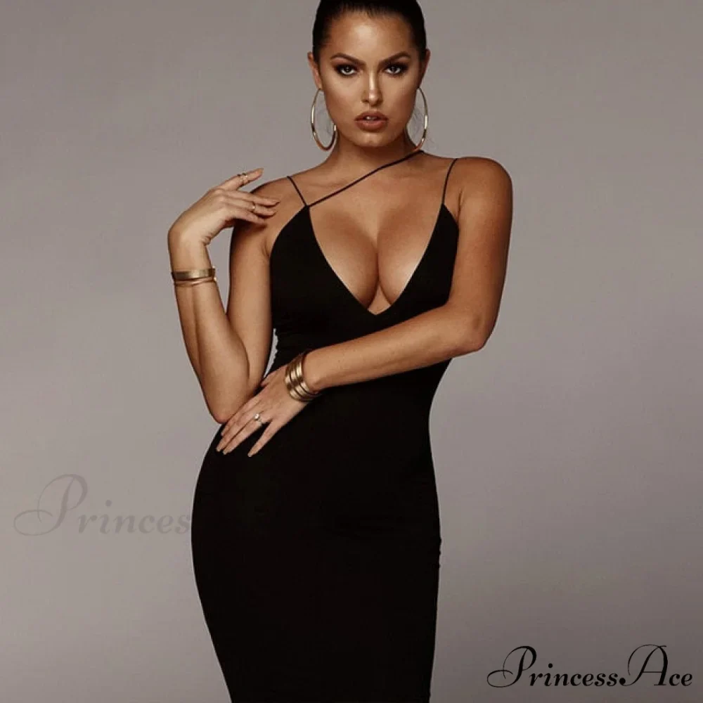 Sling V-neck Slim Fit Bodycon Long Dress - Image 2
