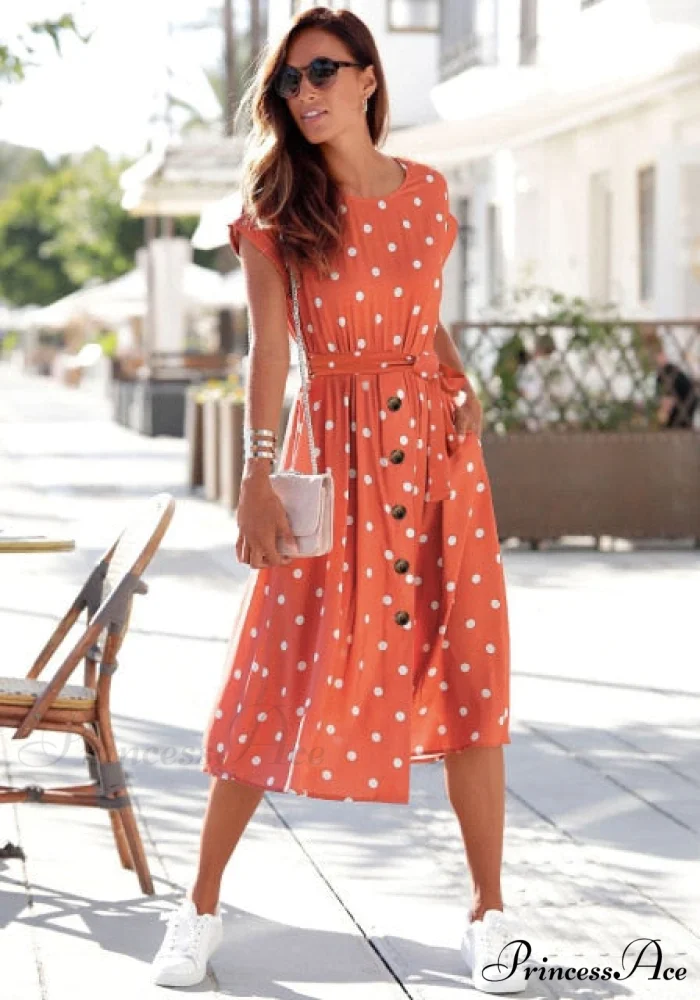 Fashion O Neck Print Polka Dot Dress - Image 2