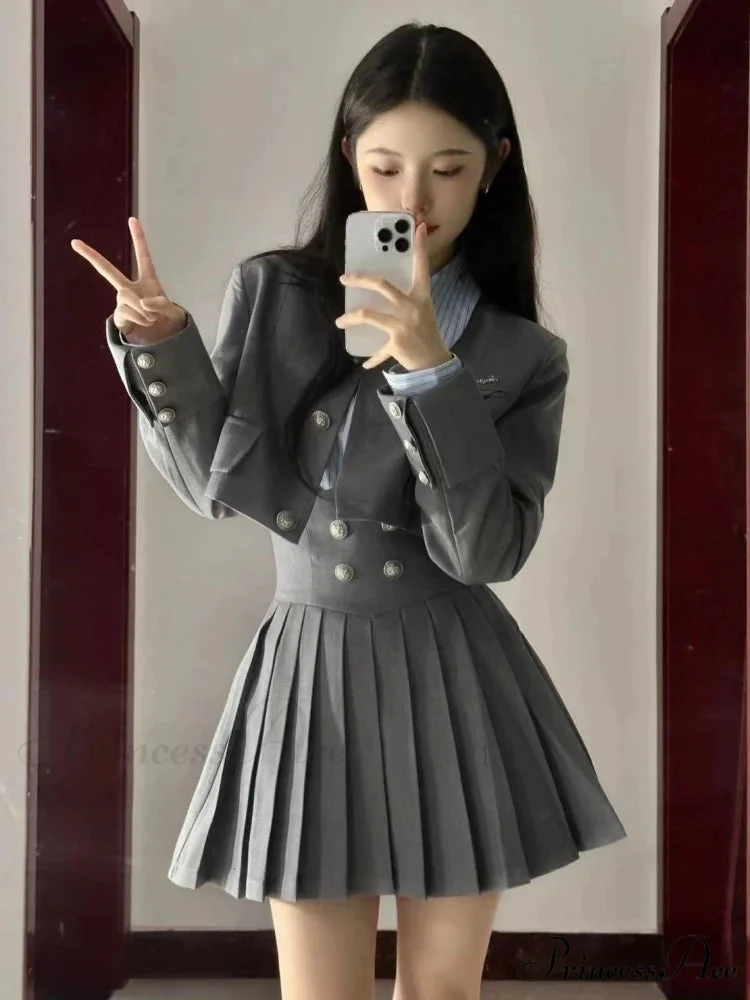 Vintage Patchwork Kawaii Korean Fashion Short Suit - Image 2