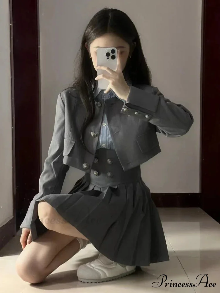 Vintage Patchwork Kawaii Korean Fashion Short Suit - Image 4