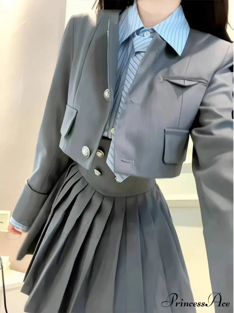 Vintage Patchwork Kawaii Korean Fashion Short Suit - Image 5