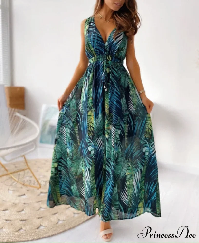 Sexy Deep V-Neck Ankle-Length Beach Party Dress - Image 4
