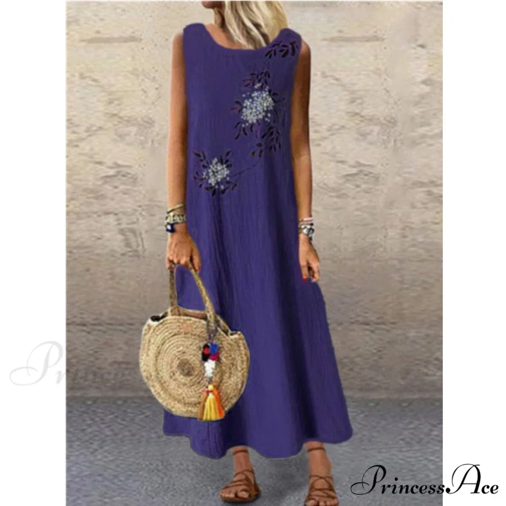 Midi Casual Linen Loose Sleeveless Maxi Dress - Image 4