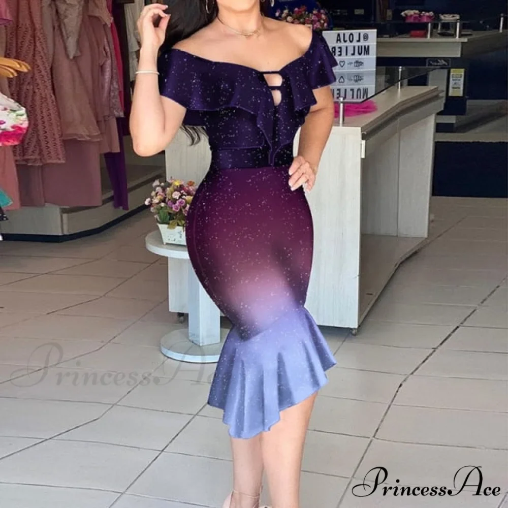 Off Shoulder Bodycon Mermaid Ruffle Dress - Image 3