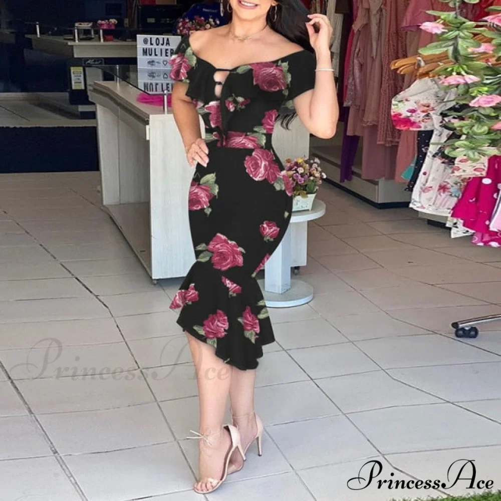 Off Shoulder Bodycon Mermaid Ruffle Dress - Image 8