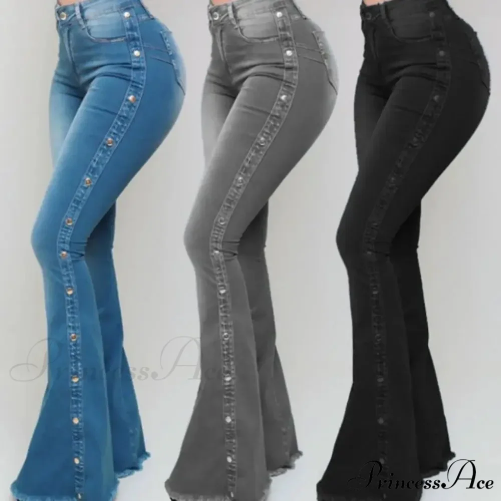Stylish Flare Control Tummy Skin-Touch Skinny Women Wide Leg Flare Denim Trousers Jeans - Image 2