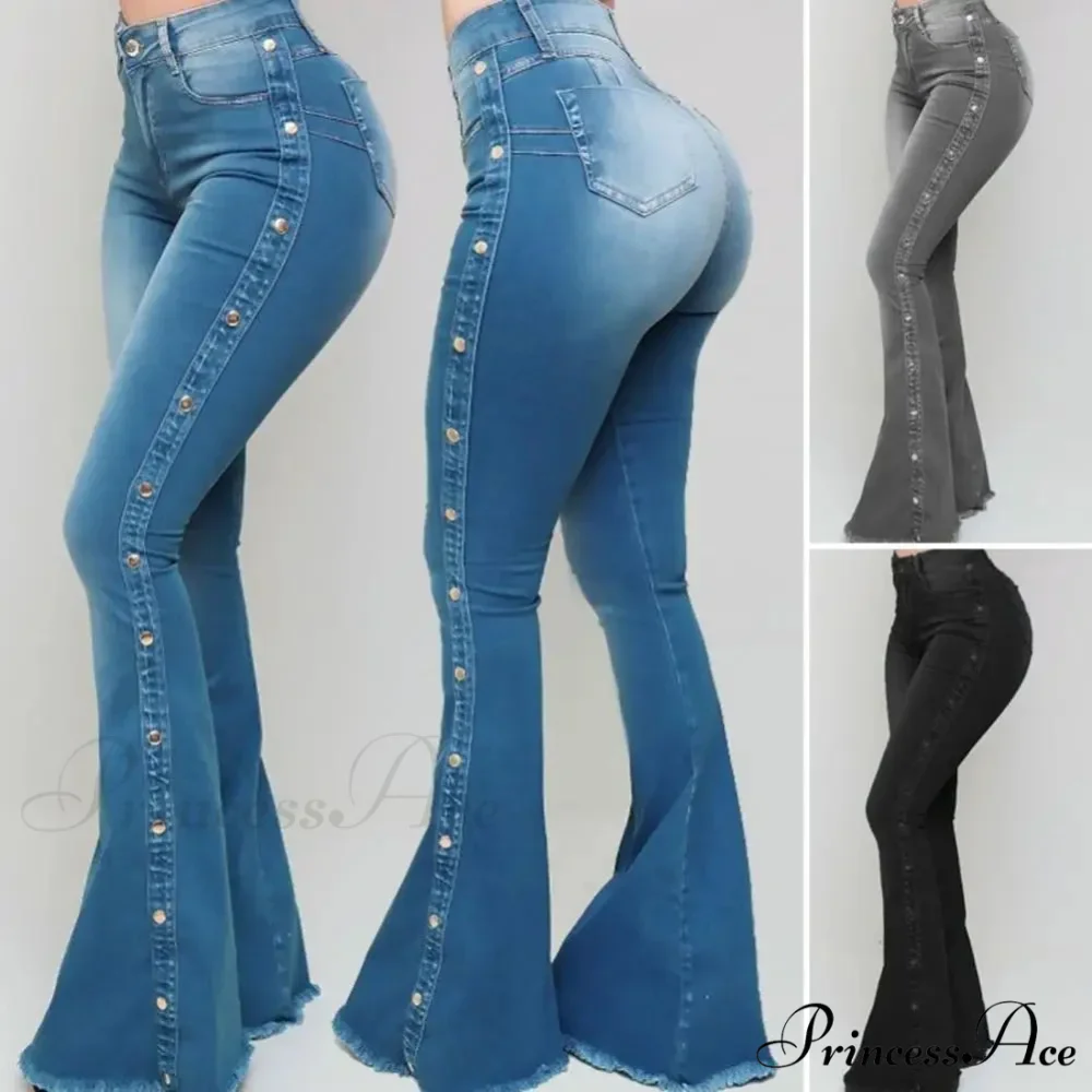 Stylish Flare Control Tummy Skin-Touch Skinny Women Wide Leg Flare Denim Trousers Jeans - Image 3