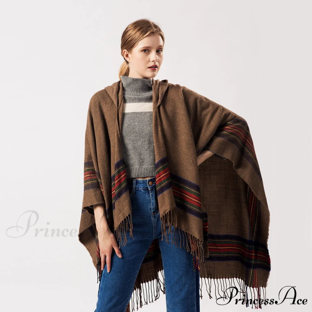 Thick Jacquard Faux Cashmere Stylish Elegant Long Warm Hooded Scarf - Image 2