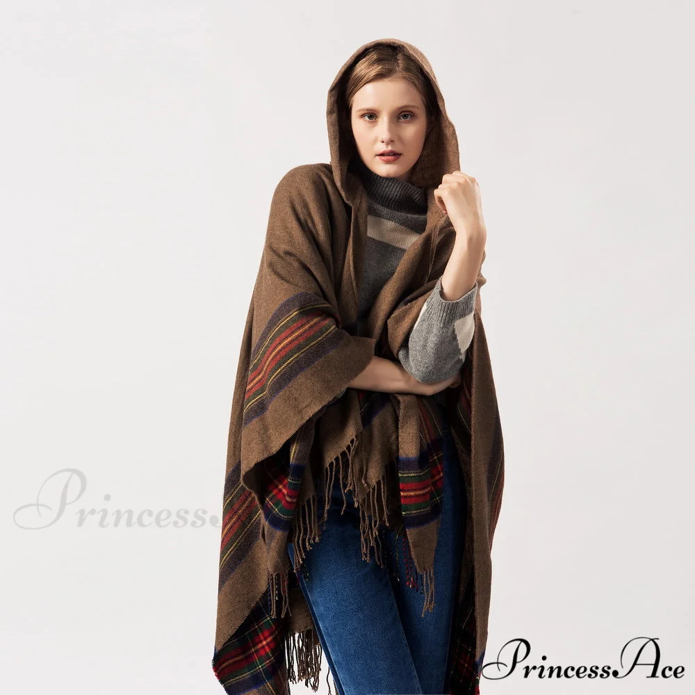 Thick Jacquard Faux Cashmere Stylish Elegant Long Warm Hooded Scarf - Image 3