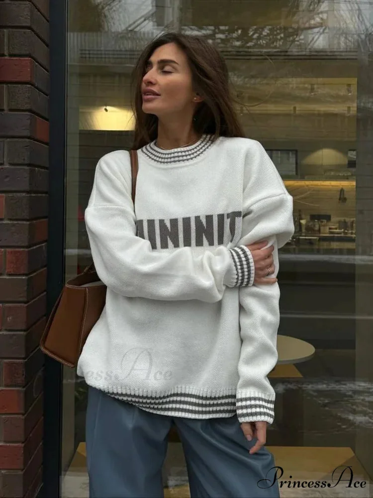 Printed Striped Cozy Stylish Loose Round Neck Comfortable Trendy Autumn Sweater - Image 4