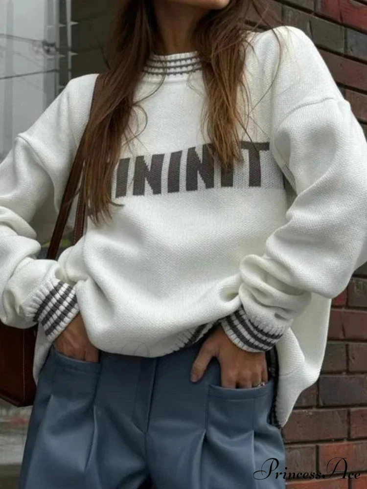 Printed Striped Cozy Stylish Loose Round Neck Comfortable Trendy Autumn Sweater - Image 5