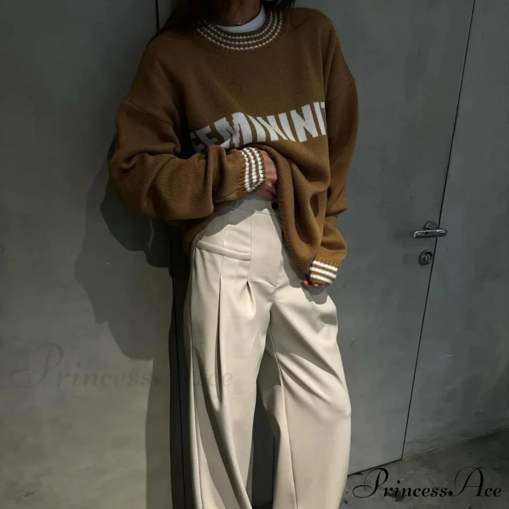 Printed Striped Cozy Stylish Loose Round Neck Comfortable Trendy Autumn Sweater - Image 7