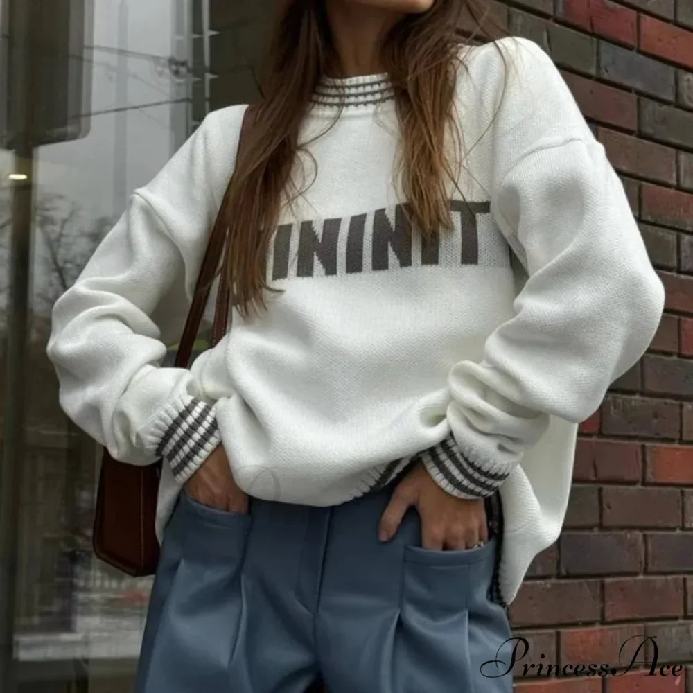 Printed Striped Cozy Stylish Loose Round Neck Comfortable Trendy Autumn Sweater - Image 8