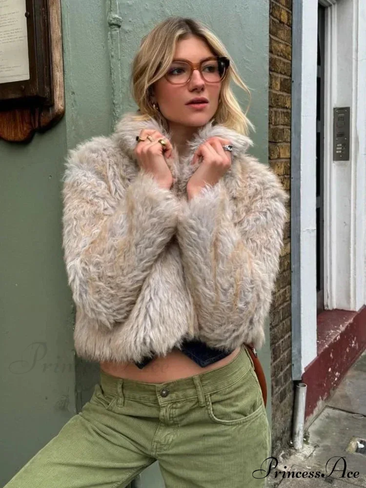 Fashionable Warm Solid Faux Fur Elegant Stand Collar Long Sleeves Cozy Chic Coat - Image 2
