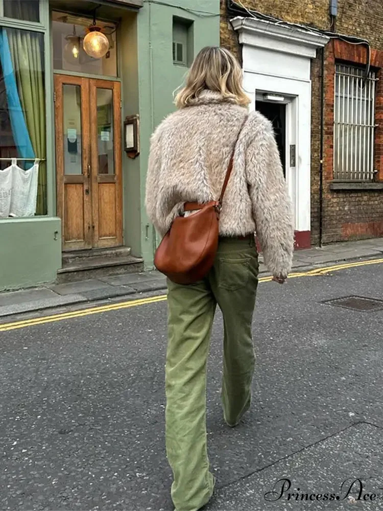 Fashionable Warm Solid Faux Fur Elegant Stand Collar Long Sleeves Cozy Chic Coat - Image 6