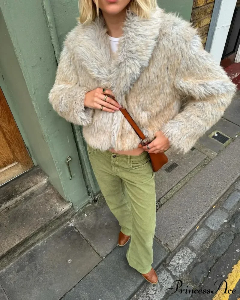 Fashionable Warm Solid Faux Fur Elegant Stand Collar Long Sleeves Cozy Chic Coat - Image 7