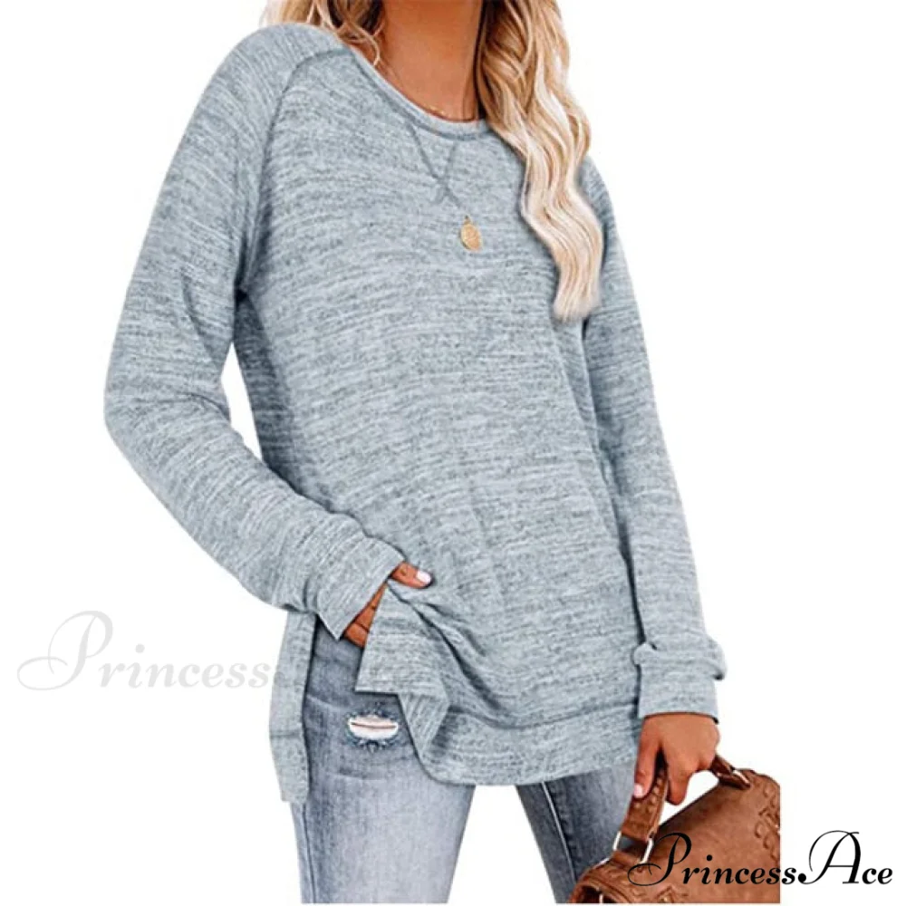 Solid Color Long Sleeve Tops Tee Shirts - Image 5