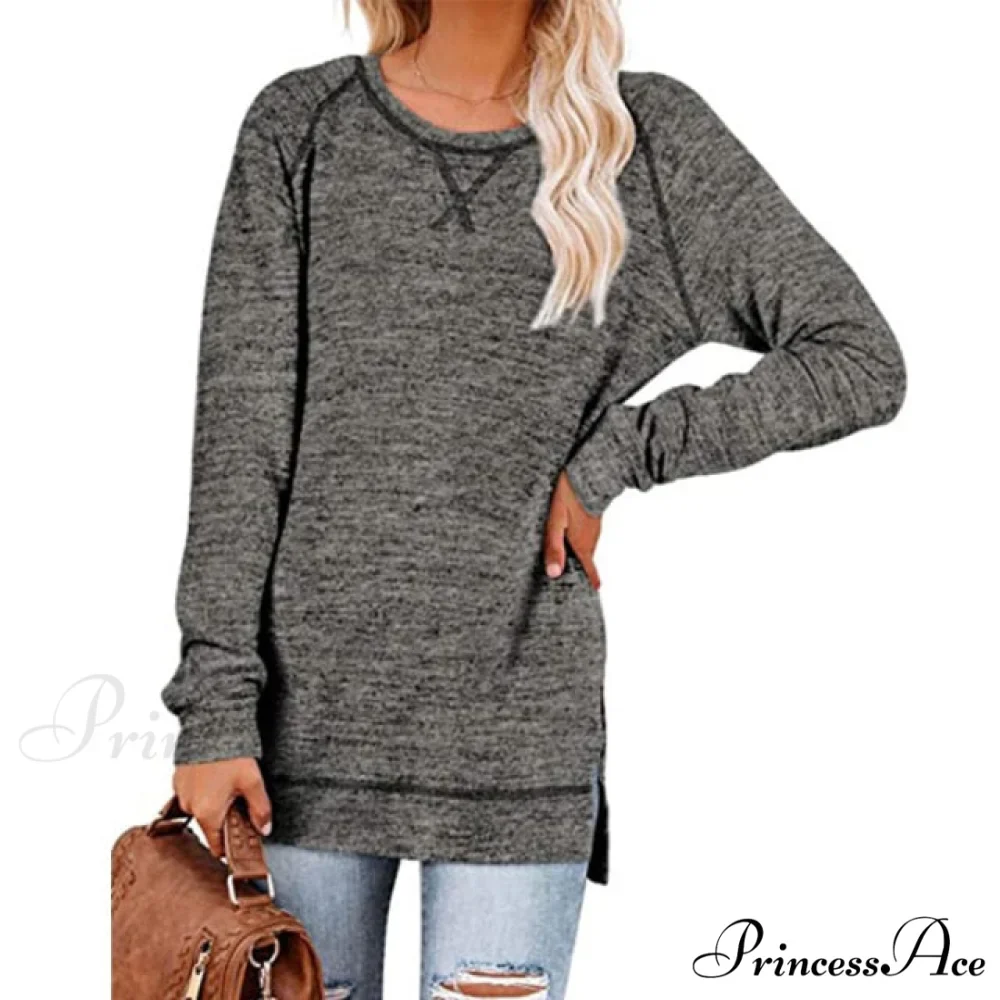 Solid Color Long Sleeve Tops Tee Shirts - Image 6