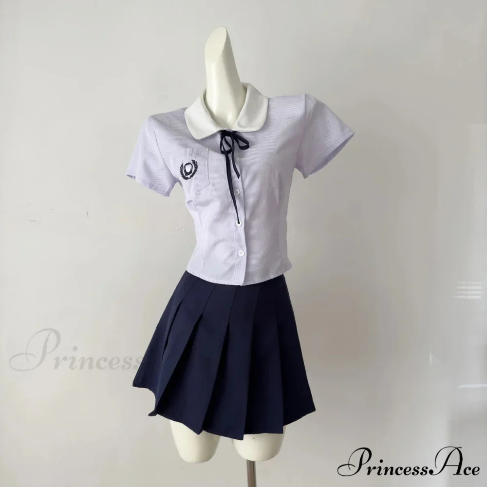 Preppy Style Short Sleeve Pleated Skirt Japanese Kawaii Summer Suit - Image 2