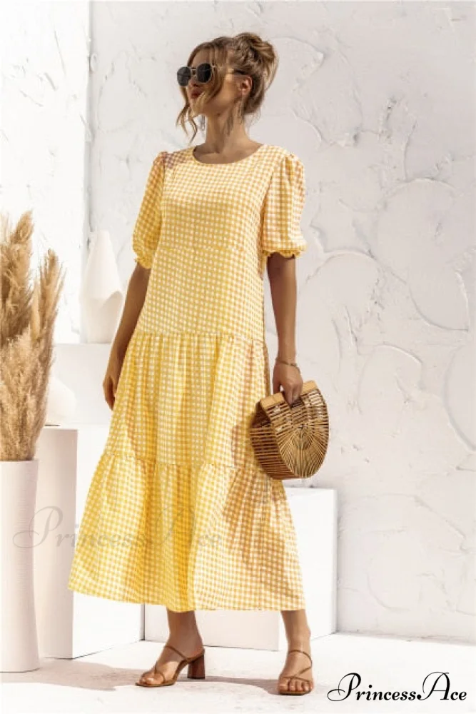 Polka Dot Plaid Print Robe Maxi Dress - Image 11