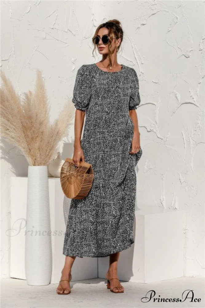 Polka Dot Plaid Print Robe Maxi Dress - Image 3