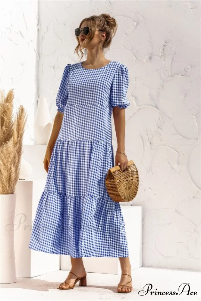 Polka Dot Plaid Print Robe Maxi Dress - Image 5
