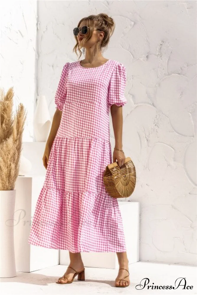 Polka Dot Plaid Print Robe Maxi Dress - Image 6