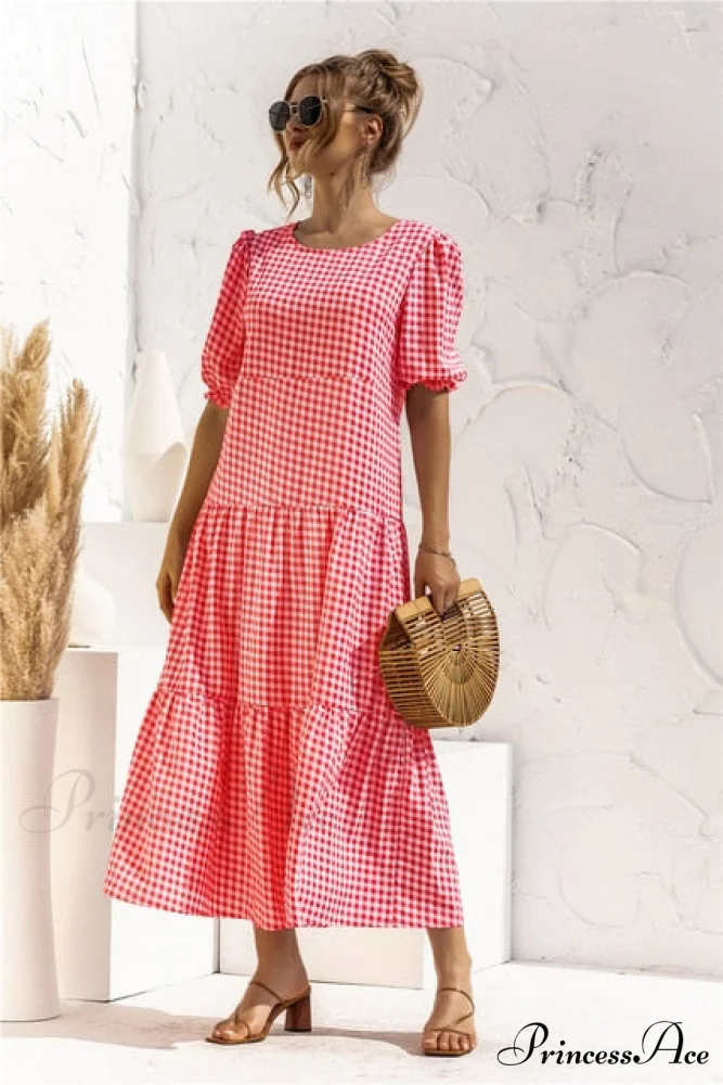 Polka Dot Plaid Print Robe Maxi Dress - Image 8