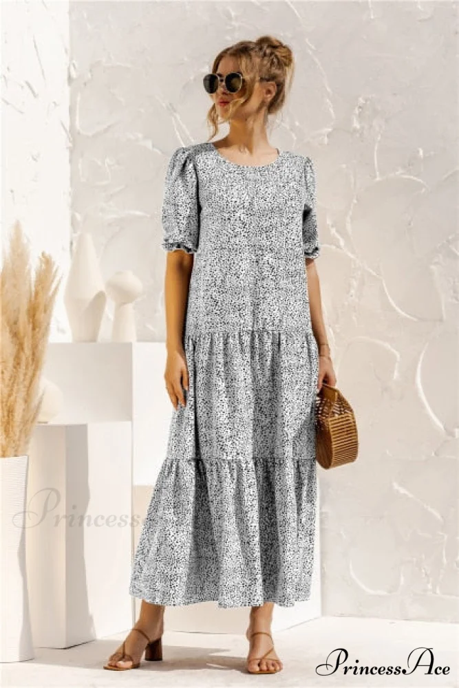 Polka Dot Plaid Print Robe Maxi Dress - Image 9