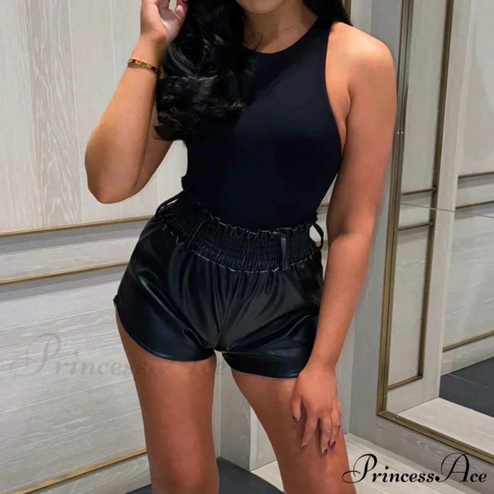 BlackFaux Leather Biker Shorts - Image 2