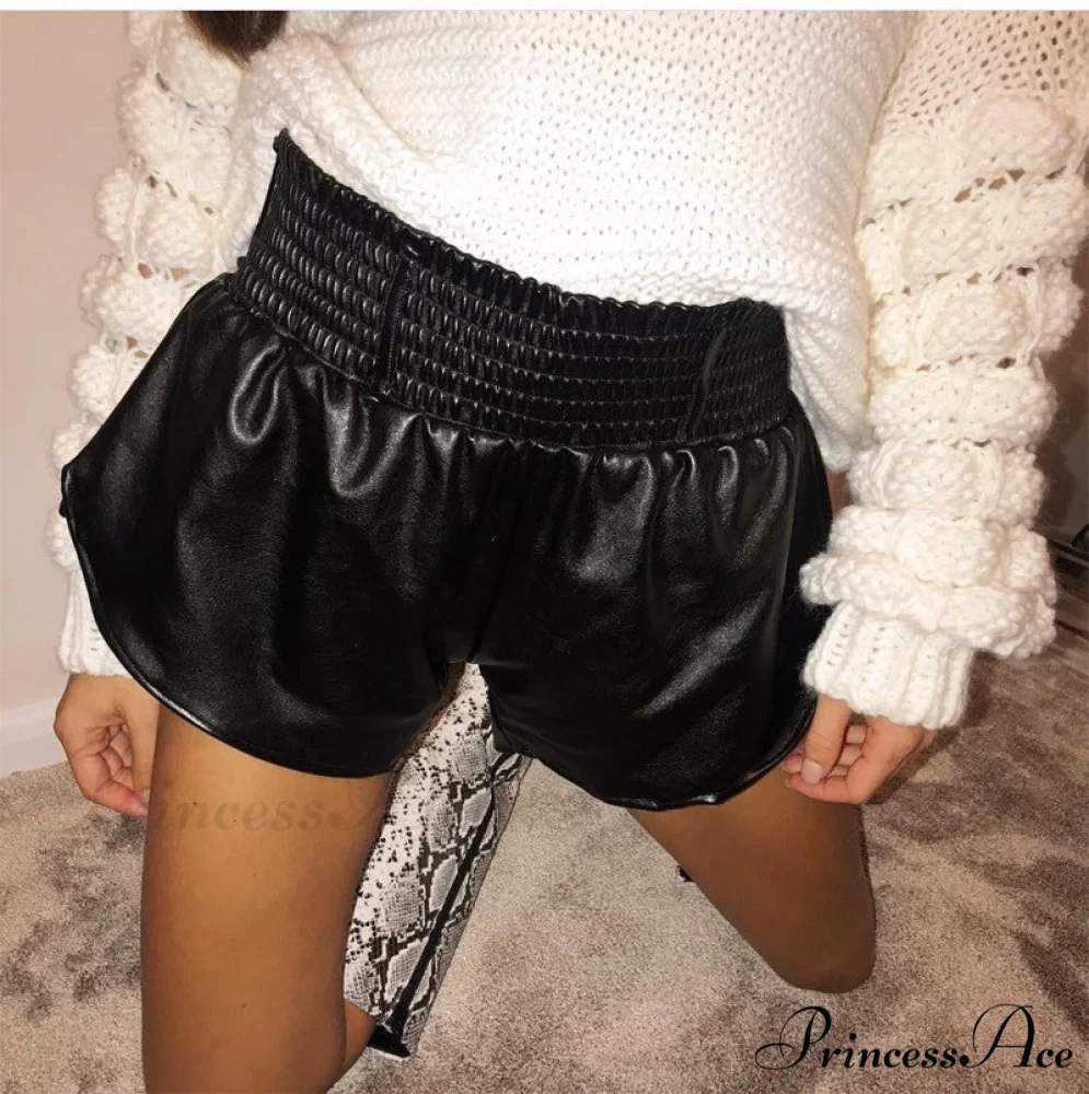 Elastic High Waist White PU Shorts - Image 2