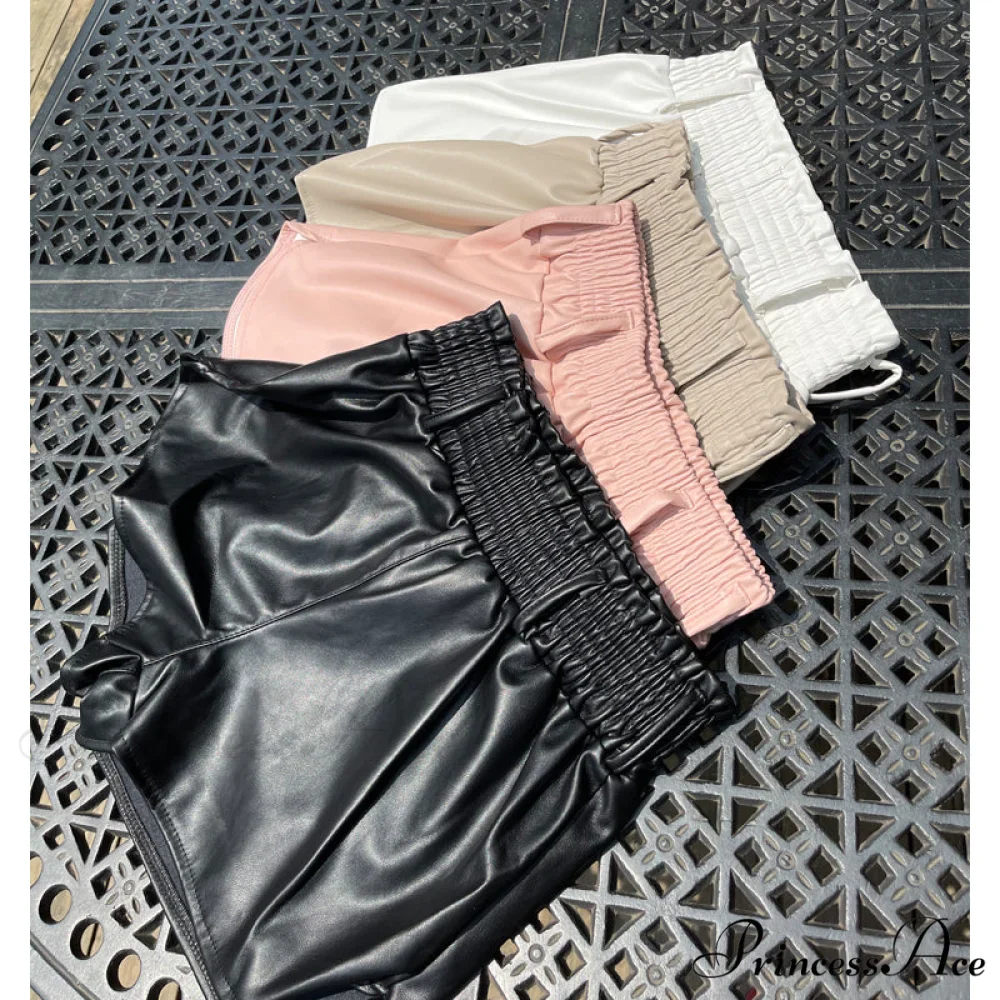Elastic High Waist White PU Shorts - Image 3