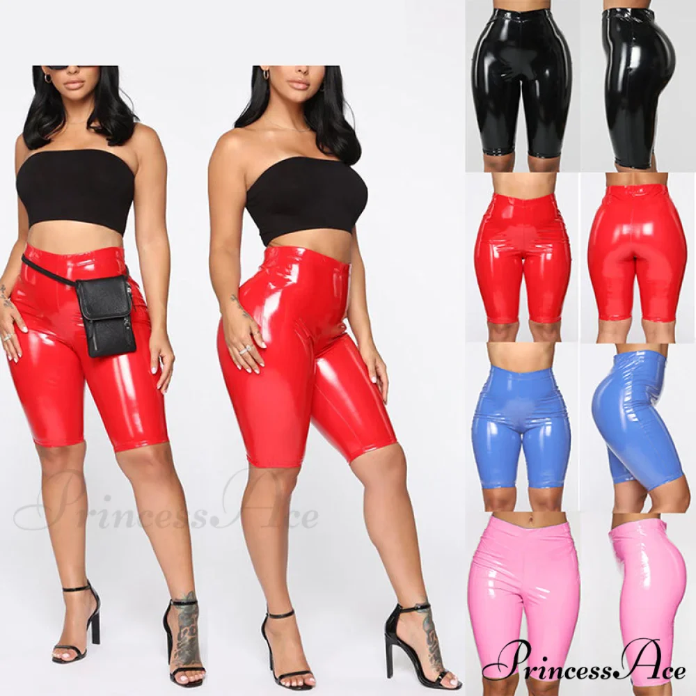 Sexy Wet Look PU Leather Shorts - Image 3
