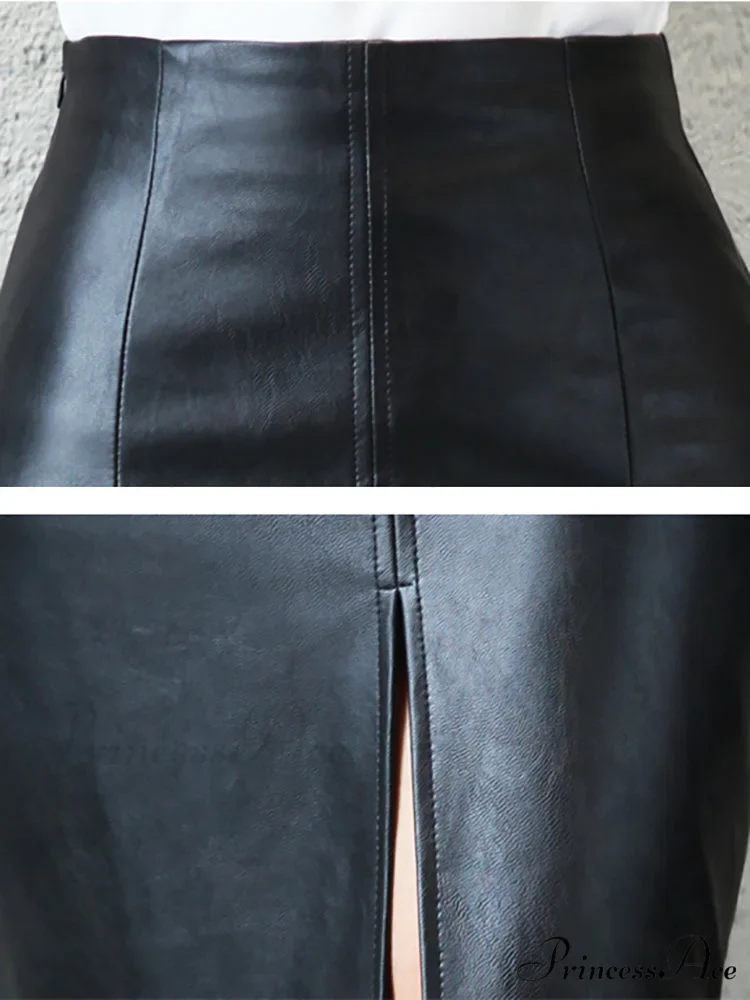 Office Lady Black PU Leather Skirt - Image 5