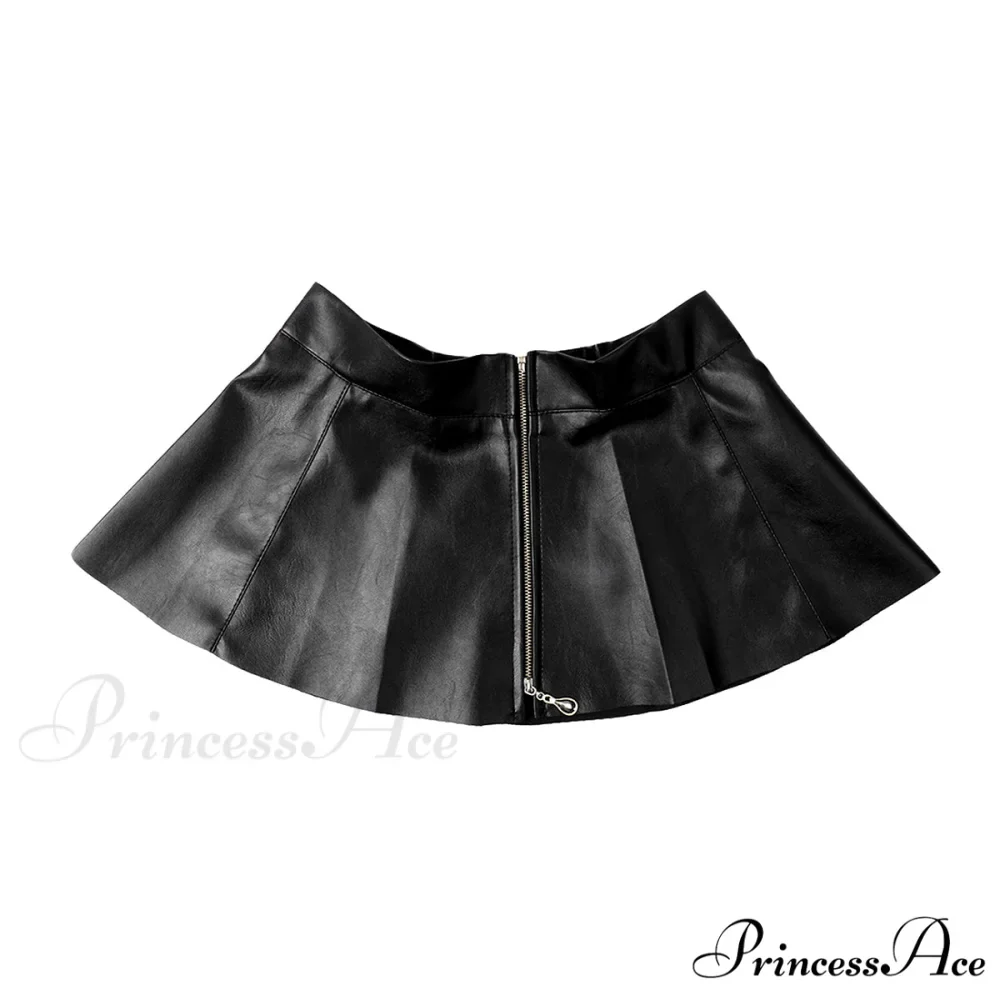 Leather Front Zipper Pleated Mini Skirt - Image 5