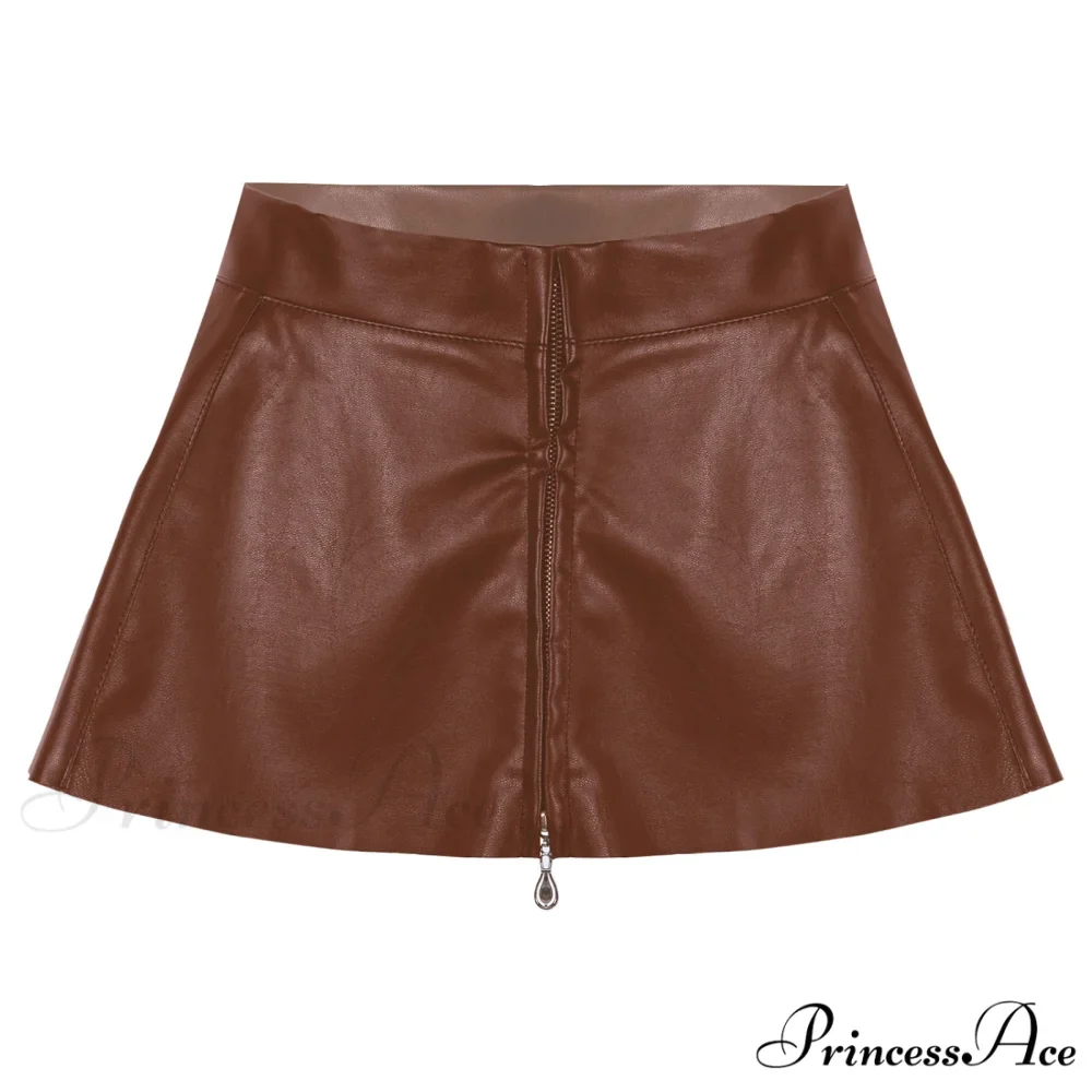 Leather Front Zipper Pleated Mini Skirt - Image 8