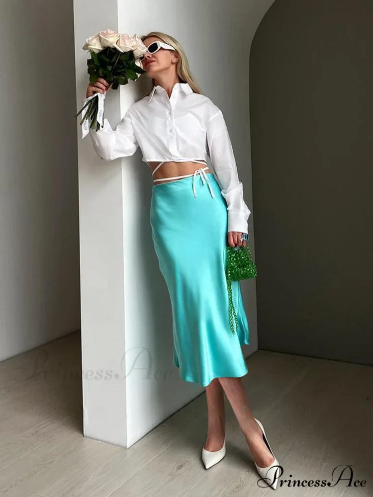 Solid Purple Satin Silk Skirt - Image 2